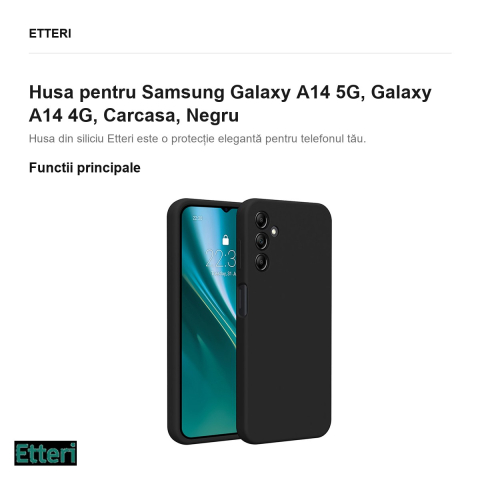 Husa Etteri Silicone pentru Samsung Galaxy A14 5G, Galaxy A14 4G, Carcasa, Negru [1]