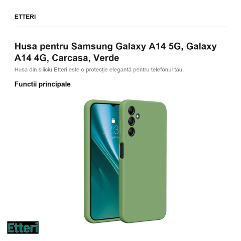 Husa Etteri Silicone pentru Samsung Galaxy A14 5G, Galaxy A14 4G, Carcasa, Verde [1]