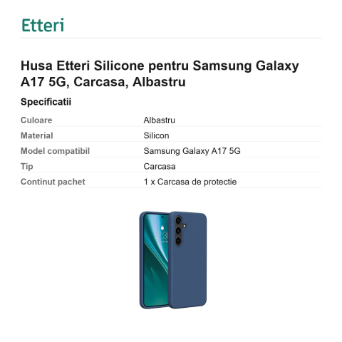 Husa Etteri Silicone pentru Samsung Galaxy A17 5G, Carcasa, Albastru [2]