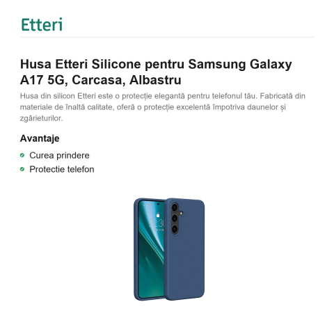 Husa Etteri Silicone pentru Samsung Galaxy A17 5G, Carcasa, Albastru [1]