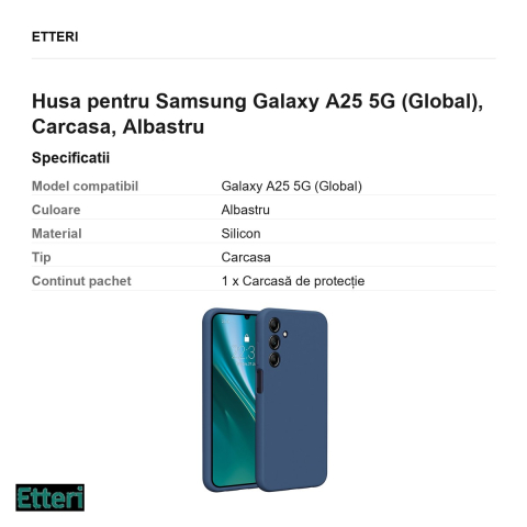 Husa Etteri Silicone pentru Samsung Galaxy A25 5G (Global), Carcasa, Albastru [2]
