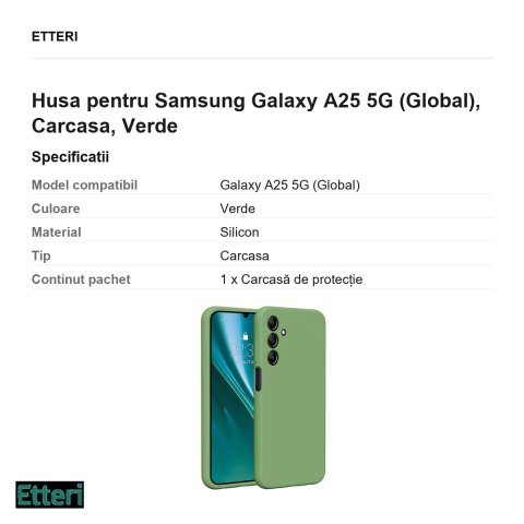Husa Etteri Silicone pentru Samsung Galaxy A25 5G (Global), Carcasa, Verde [2]