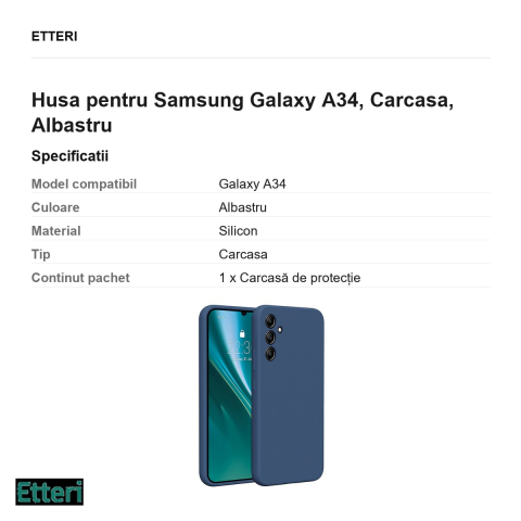 Husa Etteri Silicone pentru Samsung Galaxy A34, Carcasa, Albastru [2]