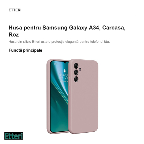 Husa Etteri Silicone pentru Samsung Galaxy A34, Carcasa, Roz [1]