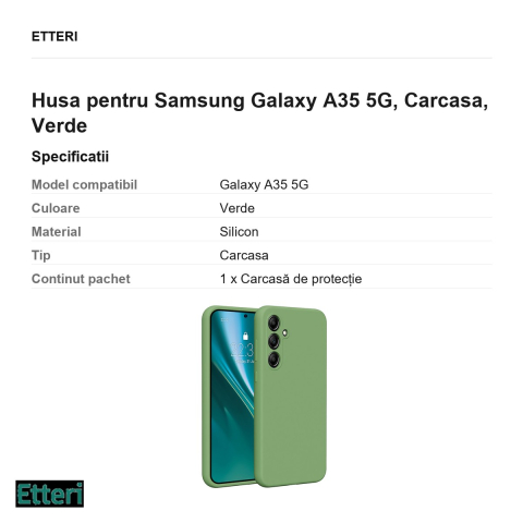 Husa Etteri Silicone pentru Samsung Galaxy A35 5G, Carcasa, Verde [2]