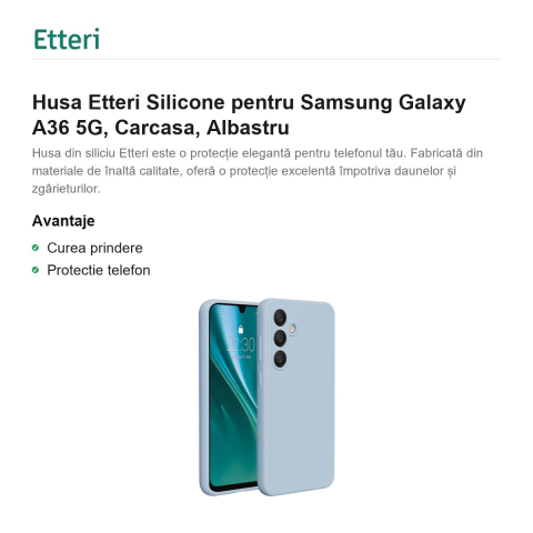 Husa Etteri Silicone pentru Samsung Galaxy A36 5G, Carcasa, Albastru [1]