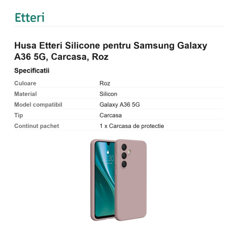 Husa Etteri Silicone pentru Samsung Galaxy A36 5G, Carcasa, Roz [2]