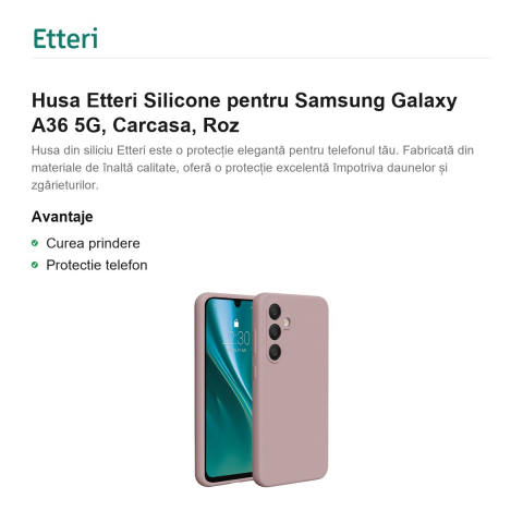 Husa Etteri Silicone pentru Samsung Galaxy A36 5G, Carcasa, Roz [1]
