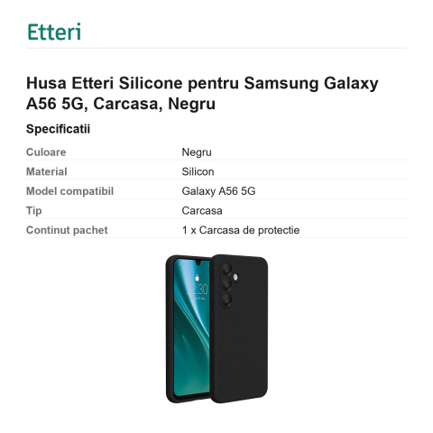 Husa Etteri Silicone pentru Samsung Galaxy A56 5G, Carcasa, Negru [2]
