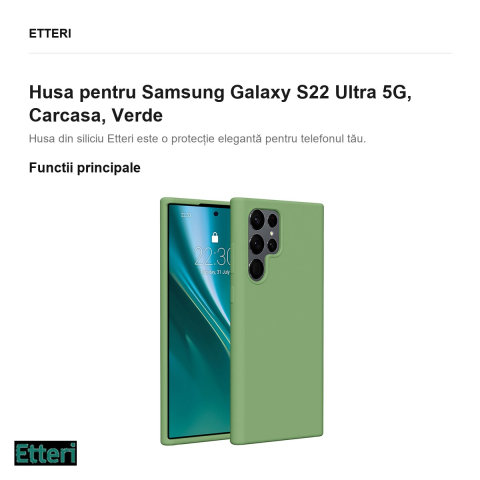 Husa Etteri Silicone pentru Samsung Galaxy S22 Ultra 5G, Carcasa, Verde [1]