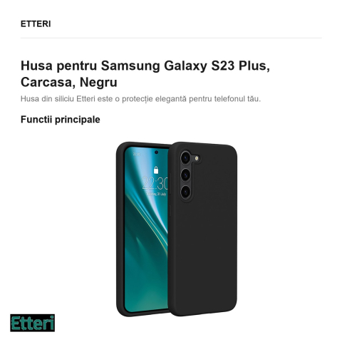 Husa Etteri Silicone pentru Samsung Galaxy S23 Plus, Carcasa, Negru [1]