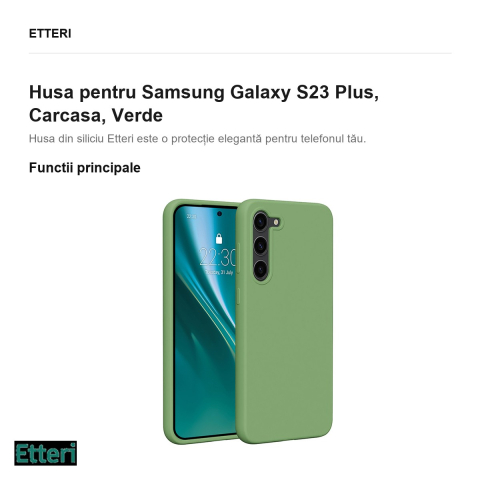 Husa Etteri Silicone pentru Samsung Galaxy S23 Plus, Carcasa, Verde [1]