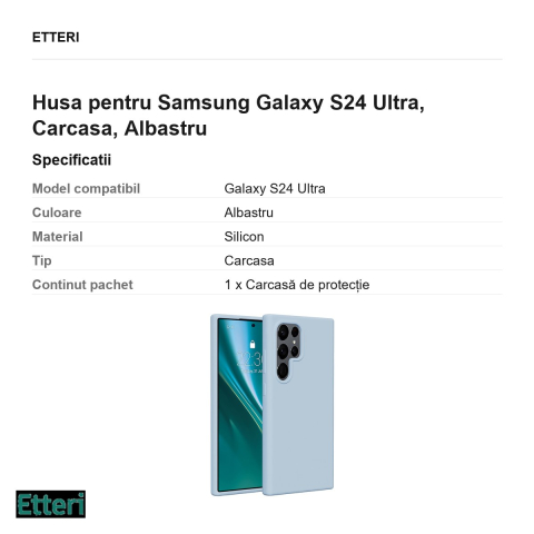 Husa Etteri Silicone pentru Samsung Galaxy S24 Ultra, Carcasa, Albastru [2]