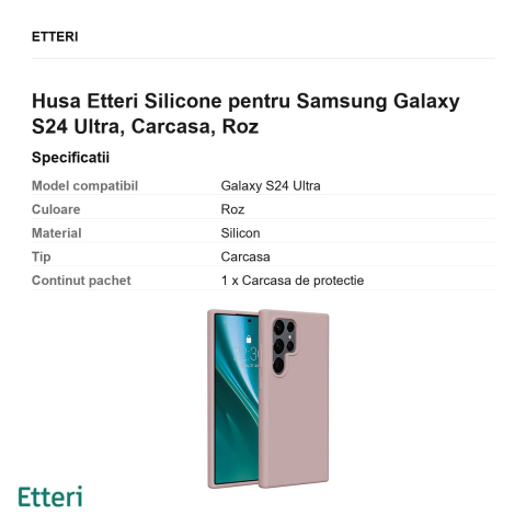 Husa Etteri Silicone pentru Samsung Galaxy S24 Ultra, Carcasa, Roz [2]