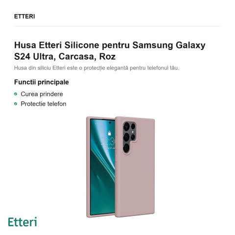 Husa Etteri Silicone pentru Samsung Galaxy S24 Ultra, Carcasa, Roz [1]