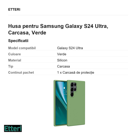 Husa Etteri Silicone pentru Samsung Galaxy S24 Ultra, Carcasa, Verde [2]