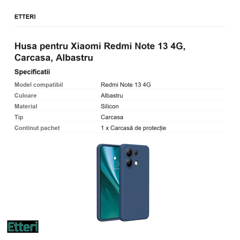 Husa Etteri Silicone pentru Xiaomi Redmi Note 13 4G, Carcasa, Albastru [2]
