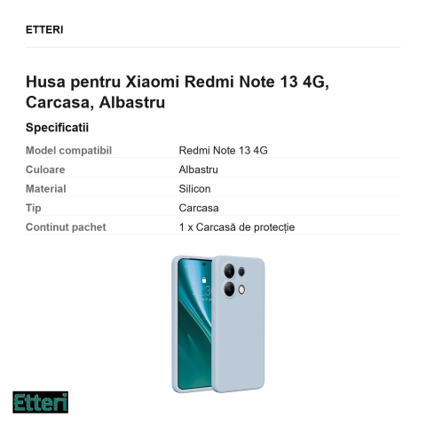 Husa Etteri Silicone pentru Xiaomi Redmi Note 13 4G, Carcasa, Albastru [2]
