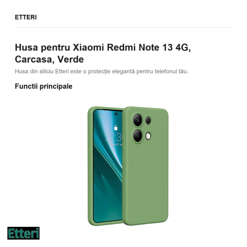 Husa Etteri Silicone pentru Xiaomi Redmi Note 13 4G, Carcasa, Verde [1]