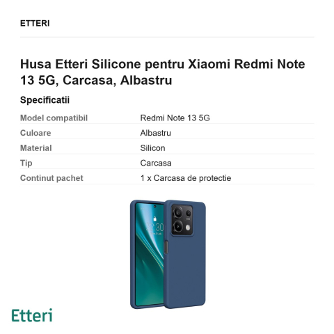 Husa Etteri Silicone pentru Xiaomi Redmi Note 13 5G, Carcasa, Albastru [2]