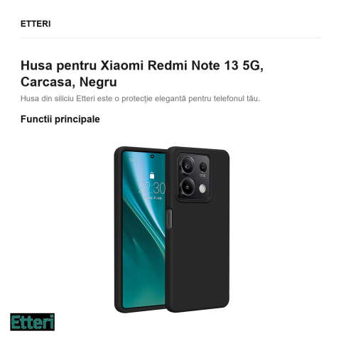 Husa Etteri Silicone pentru Xiaomi Redmi Note 13 5G, Carcasa, Negru [1]