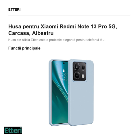 Husa Etteri Silicone pentru Xiaomi Redmi Note 13 Pro 5G, Carcasa, Albastru [1]