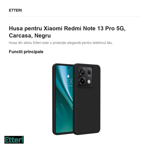 Husa Etteri Silicone pentru Xiaomi Redmi Note 13 Pro 5G, Carcasa, Negru [1]