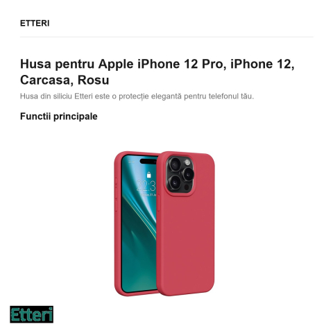 Husa Etteri Silicone raspberry pentru Apple iPhone 12 Pro, iPhone 12, Carcasa, Rosu [1]