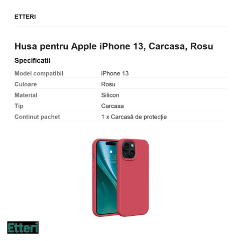 Husa Etteri Silicone raspberry pentru Apple iPhone 13, Carcasa, Rosu [2]