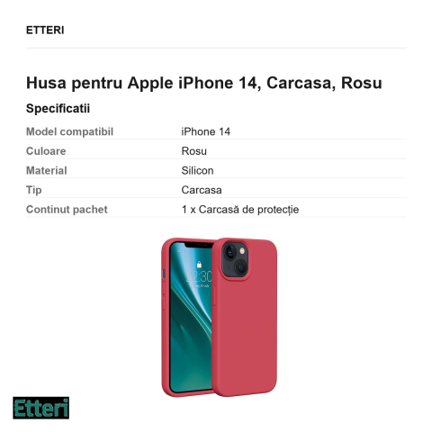 Husa Etteri Silicone raspberry pentru Apple iPhone 14, Carcasa, Rosu [2]
