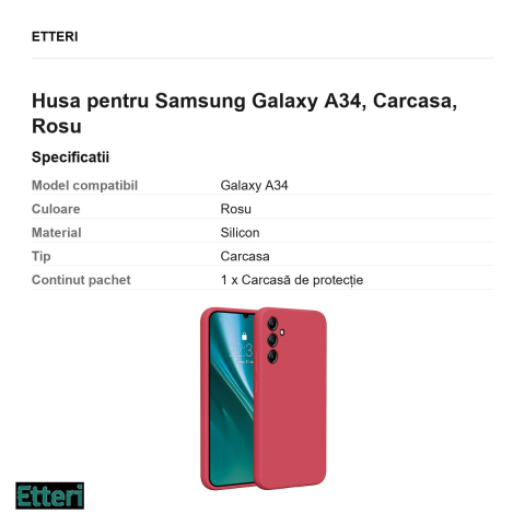 Husa Etteri Silicone raspberry pentru Samsung Galaxy A34, Carcasa, Rosu [2]
