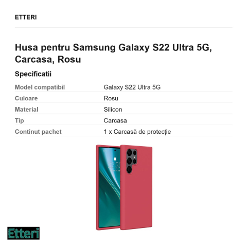 Husa Etteri Silicone raspberry pentru Samsung Galaxy S22 Ultra 5G, Carcasa, Rosu [2]
