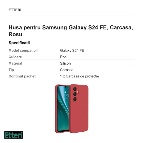 Husa Etteri Silicone raspberry pentru Samsung Galaxy S24 FE, Carcasa, Rosu [2]