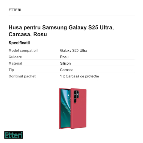 Husa Etteri Silicone raspberry pentru Samsung Galaxy S25 Ultra, Carcasa, Rosu [2]