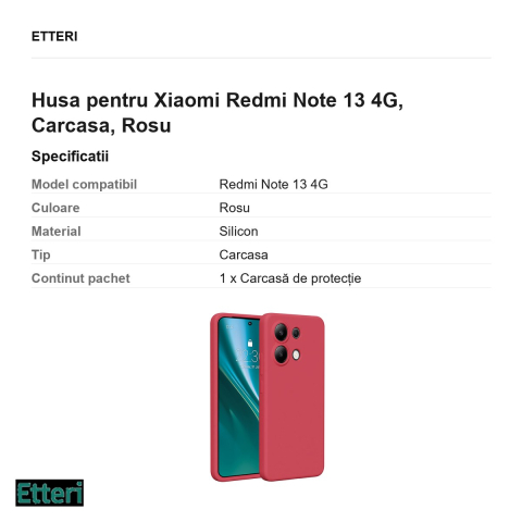 Husa Etteri Silicone raspberry pentru Xiaomi Redmi Note 13 4G, Carcasa, Rosu [2]