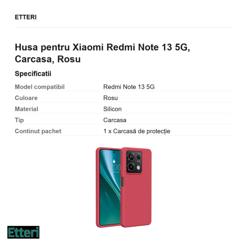 Husa Etteri Silicone raspberry pentru Xiaomi Redmi Note 13 5G, Carcasa, Rosu [2]