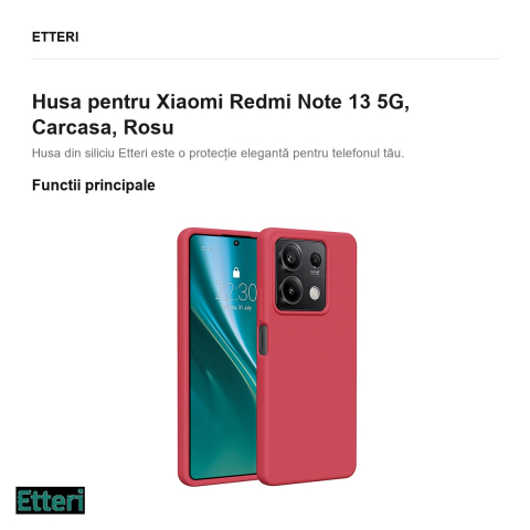 Husa Etteri Silicone raspberry pentru Xiaomi Redmi Note 13 5G, Carcasa, Rosu [1]