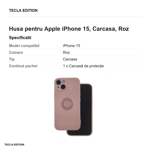 Husa Finger Grip pentru Apple iPhone 15, Carcasa, Roz [2]