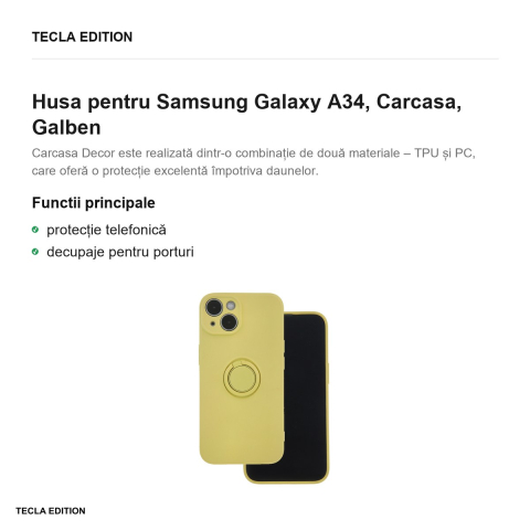 Husa Finger Grip pentru Samsung Galaxy A34, Carcasa, Galben [1]