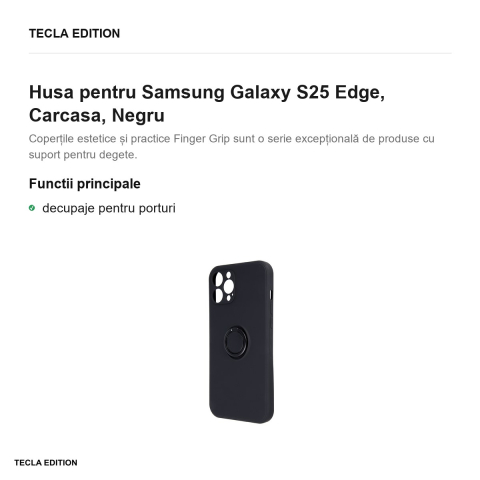 Husa Finger Grip pentru Samsung Galaxy S25 Edge, Carcasa magnetica, Negru [1]