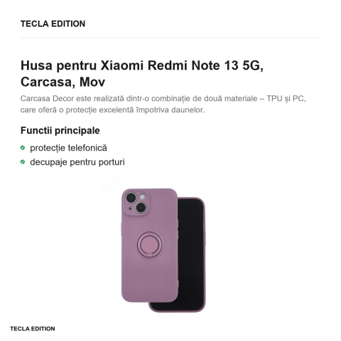 Husa Finger Grip pentru Xiaomi Redmi Note 13 5G, Carcasa, Mov [1]
