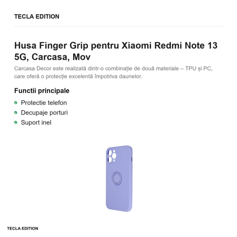 Husa Finger Grip pentru Xiaomi Redmi Note 13 5G, Carcasa, Mov [1]