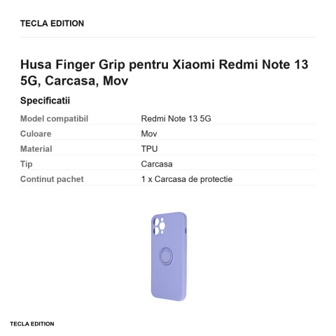 Husa Finger Grip pentru Xiaomi Redmi Note 13 5G, Carcasa, Mov [2]