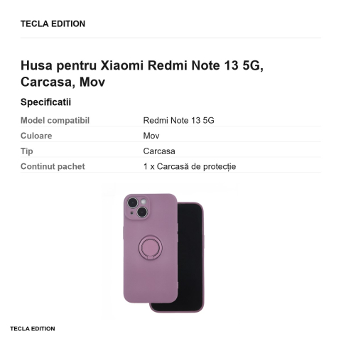 Husa Finger Grip pentru Xiaomi Redmi Note 13 5G, Carcasa, Mov [2]