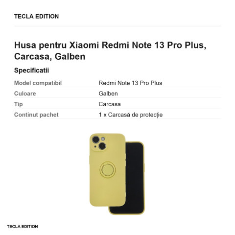 Husa Finger Grip pentru Xiaomi Redmi Note 13 Pro Plus, Carcasa, Galben [2]