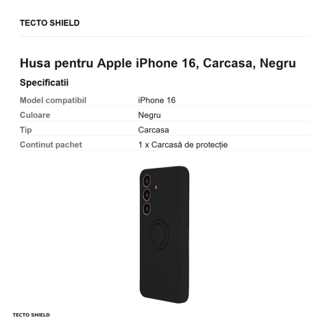 Husa Finger Ring pentru Apple iPhone 16, Carcasa, Negru [2]