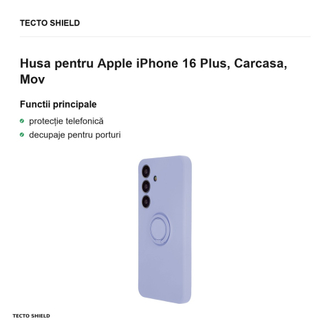 Husa Finger Ring pentru Apple iPhone 16 Plus, Carcasa, Mov [1]