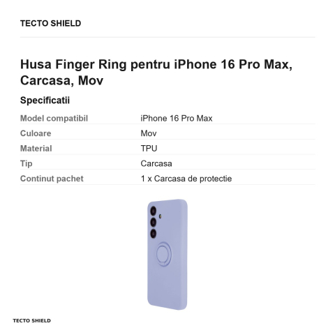 Husa Finger Ring pentru iPhone 16 Pro Max, Carcasa, Mov [2]