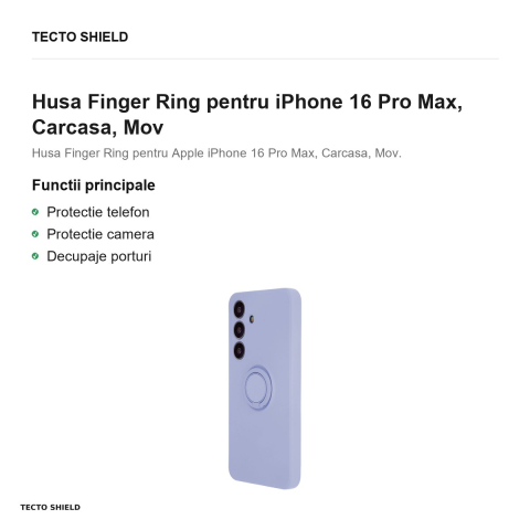 Husa Finger Ring pentru iPhone 16 Pro Max, Carcasa, Mov [1]