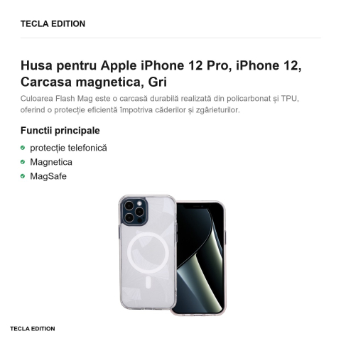 Husa Flash Mag pentru Apple iPhone 12 Pro, iPhone 12, Carcasa magnetica, Gri [1]